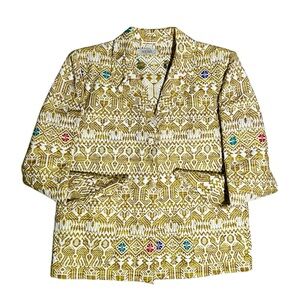 1950s Vintage Guatemalan Fall Colors Hand Woven Textile 100% Cotton Blazer Sz 14